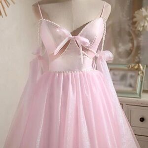 Pink Tulle Dress with Bow Details